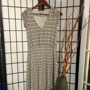 Fossil Green and White Geometric Midi Dress